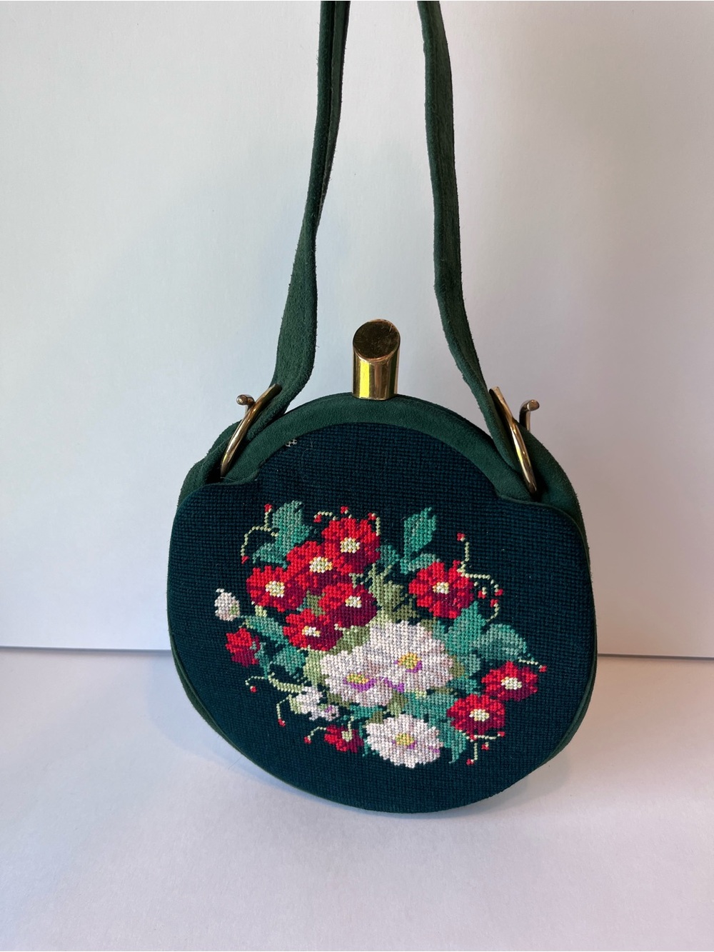 Vintage Needlepoint Green Pocketbook Cottagecore Grandmacore 60’s